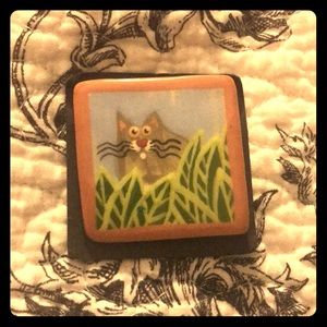 Ceramic Hand Painted Cat Pin. New. Unique.
